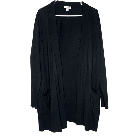 Nordstrom Sweaters - Nordstrom Black Merino Wool Blend Open Front Longline Cardigan Sweater Large